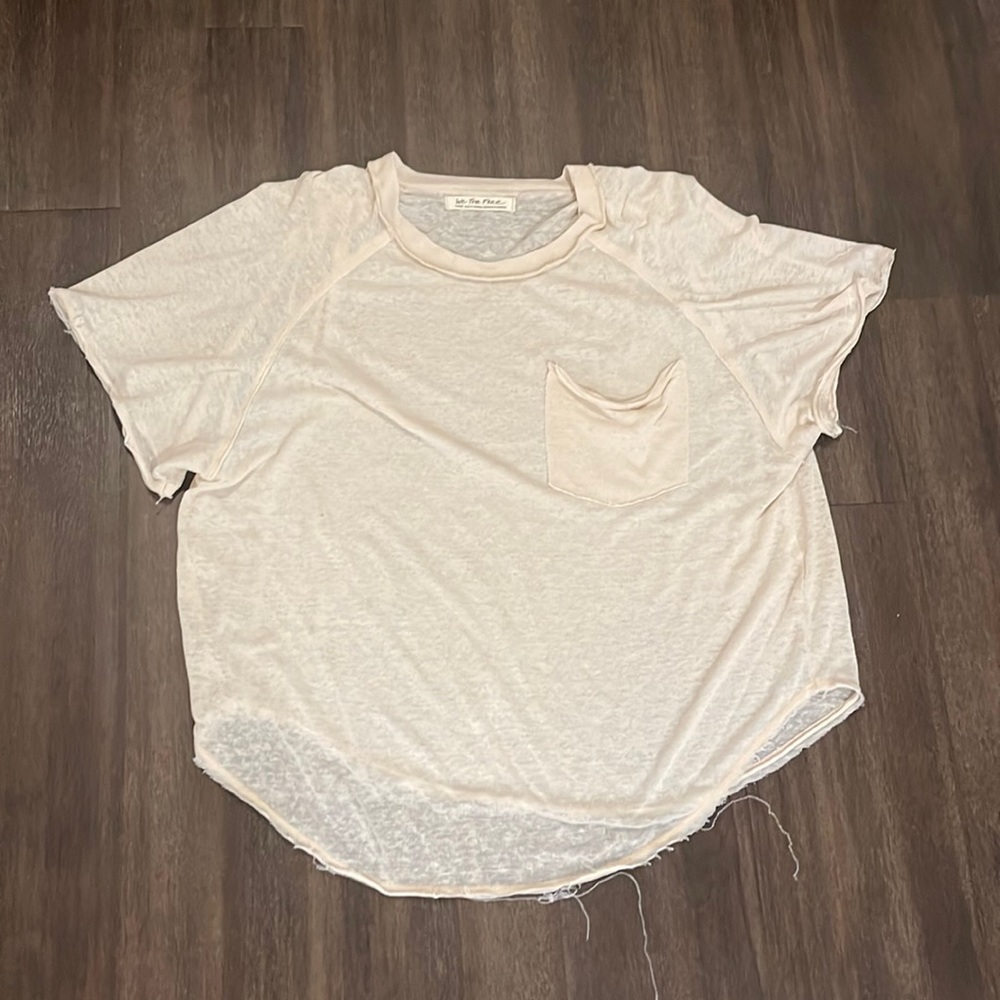 Free People Distressed Ivory Tee L